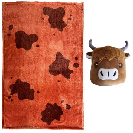 A must have travel accessory. From the Blankeazzz range, introducing this 2 in 1 Highland Cow travel pillow.