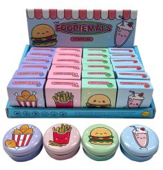 Discover an assortment of 4 pastel tins with delicious lip balm from Foodiemals range.