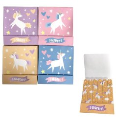 4 assorted cute unicorn matchbook nail files with unique designs from our Unicorn Magic collection. 