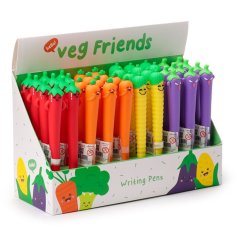 A colourful assortment of 4 fine tip pens in a vegetable design. 