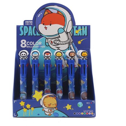 Space Team Multi Colour Pen with Topper (8 Colours)