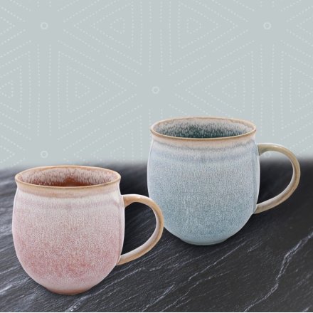 Set of 2 Reactive Glaze Mugs, 13cm 