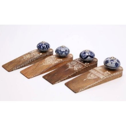 Blue Wooden Doorstop 4A, 15.5cm