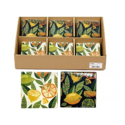 A fruitful assortment of 2 stoneware coasters from the citrus collection. 