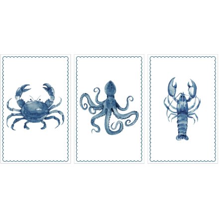 Pack of 3 Sealife Tea Towels, 65cm