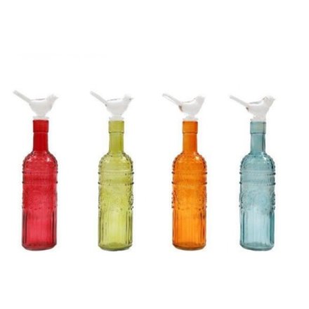 4/A Glass bottle W/ Bird Top, 20cm 