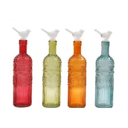 24.5cm Glass Bottle W/bird Top 4/A
