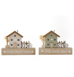 A sweet wooden house decoration in 2 assorted designs.