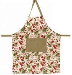 Bake in style with this chic apron adorned with a beautiful strawberry patch pattern. 