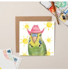 Send love and laughter with our Cowboy Bird Card - the perfect choice for miles apart