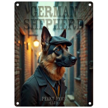 German Shepherd Peaky Paws Metal Sign, 20cm 