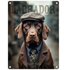 Enhance your home decor with our charming Chocolate Labrador Peaky Paws Metal Sign.