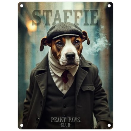 Peaky paws Staffy Metal Sign, 20cm 