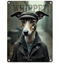 Metal dangler featuring a whippet dog wearing a stylish flat cap - perfect for any dog lover.