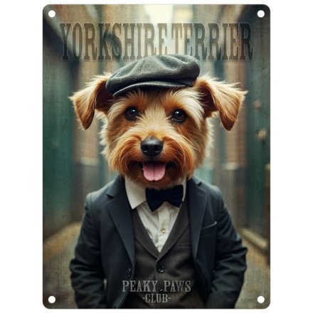 Peaky Paws Yorkie Metal Sign, 20cm 