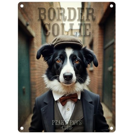 Peaky Paws Border Collie Metal Dangler Sign