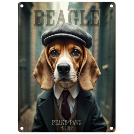 Beagle Flat Cap Dangler Metal Sign 