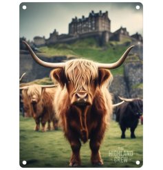 Elevate your home with a touch of Scotland with this charming highland cow castle dangler sign 