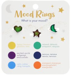 A charming set of 3 mood rings in a moon, star and sun design. 