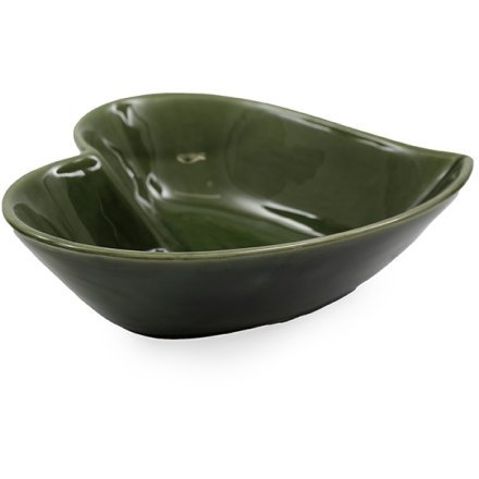 Large Green Heart Trinket Dish, 23cm 