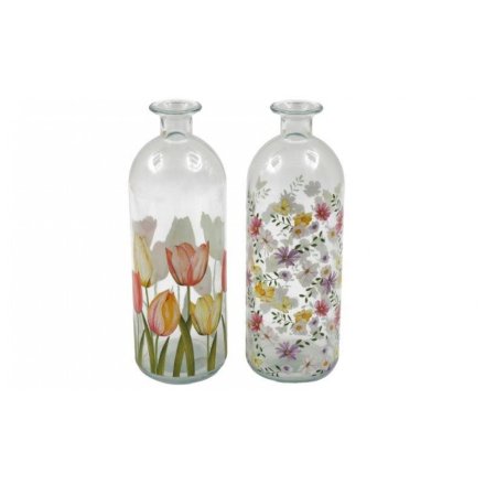 2/A Floral Print Bottle Vase, 26.5cm 