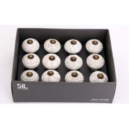 12/A White Design Door Knobs, 6.5cm 