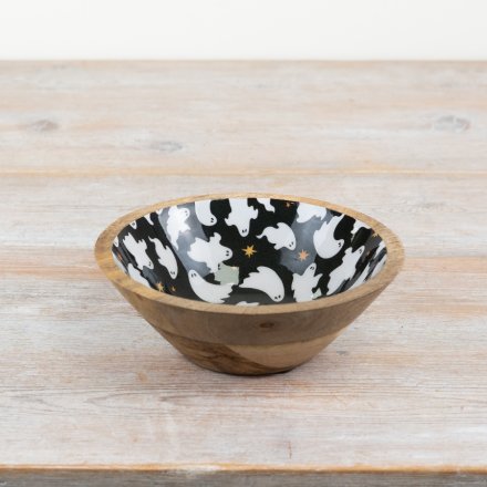 Add a touch of elegance to your space with the Ghost Enamel & Wood Bowl 