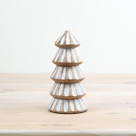 Add texture and style to the home with this charming carved tree. Complete with a white washed finish. 