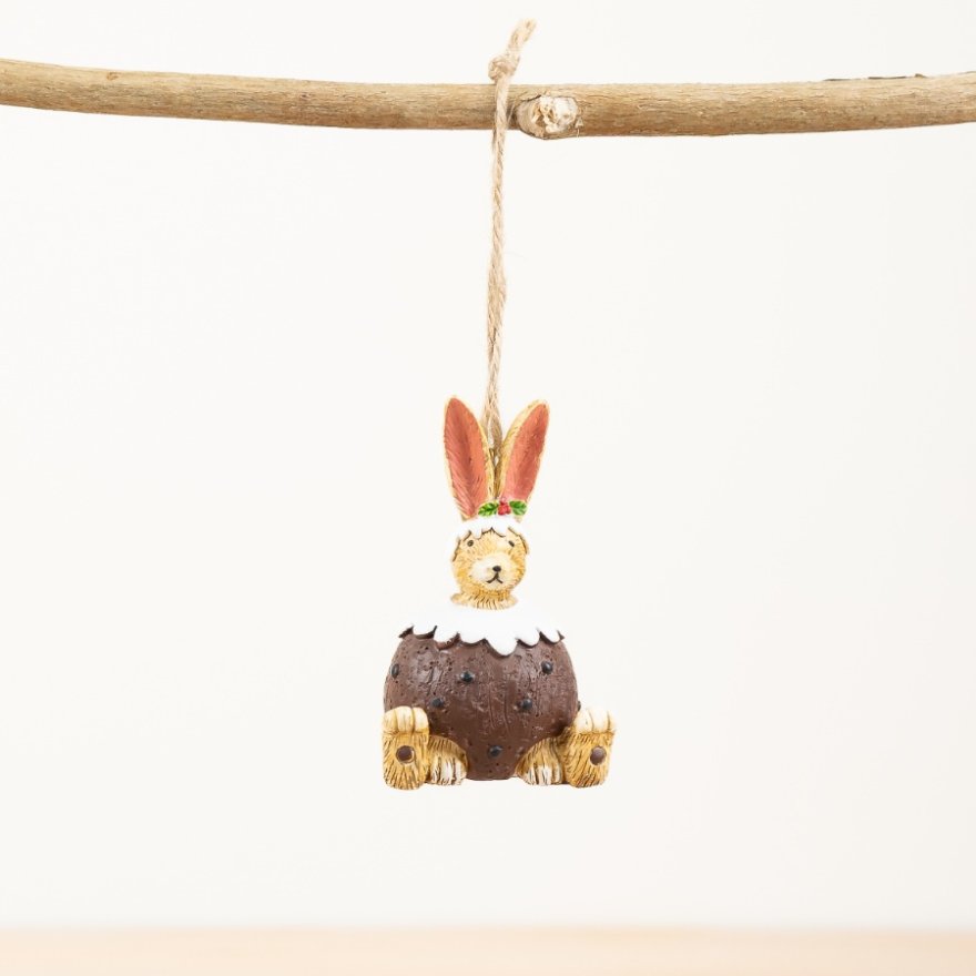 Xmas Pudding Rabbit Hanger, 8cm 