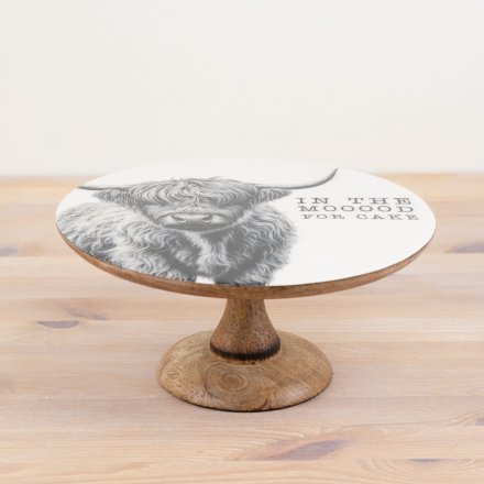 half enamel half wood cake serving plate