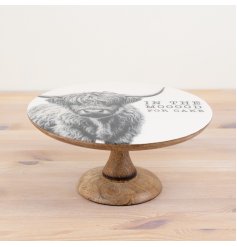 half enamel half wood cake serving plate
