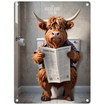 Cow On Toilet Large Metal Sign, 40cm 