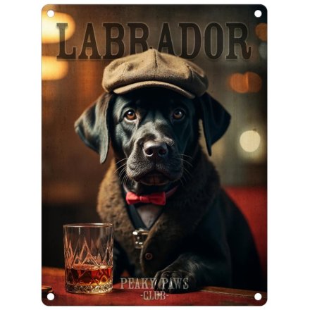 Black Labrador Peaky Paws Large Metal Sign, 40cm 