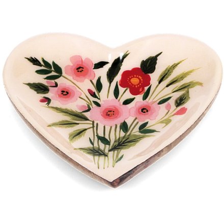 colourful flower wooden heart dish 
