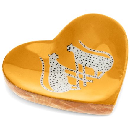bright coloured leopards heart trinket dish 