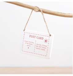 A sweet festive hanging decoration in the shape of a postcard.