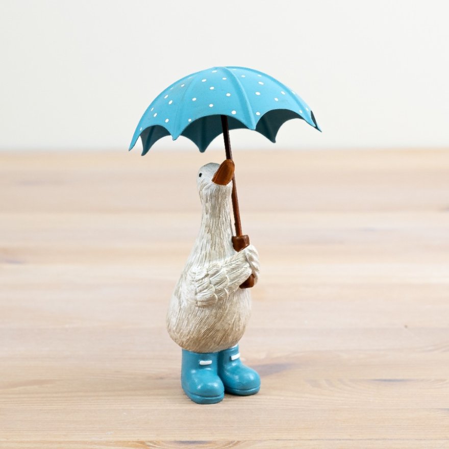 Standing Duck Deco Blue Spotty Umbrella, 16cm 