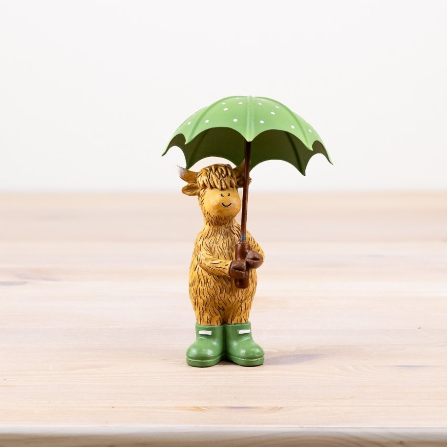 Cow with Umbrella & Wellies, 16cm 