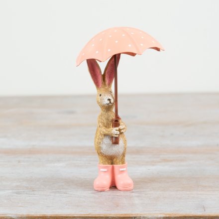 Jasper Rabbit Holding Pink Umbrella, 16cm 