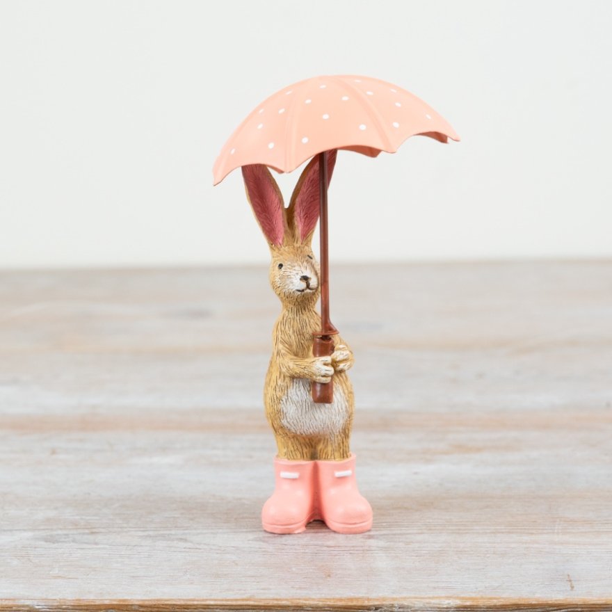 Jasper Rabbit with a Pink Umbrella, 16cm