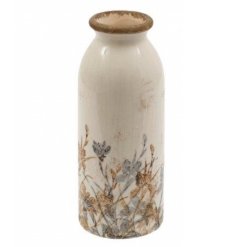 Unique tall vase with intricate floral design. Perfect for adding a touch of elegance to any room.