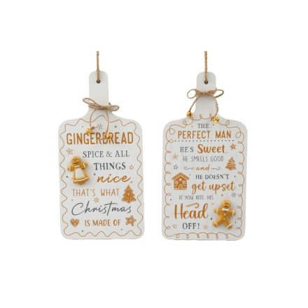 Gingerbread Hanging Chopping Board Plaque, 30cm 2 Asstd