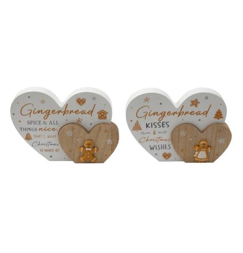 Add a festive touch to your holiday decor with this double heart plaque, featuring charming gingerbread designs. 