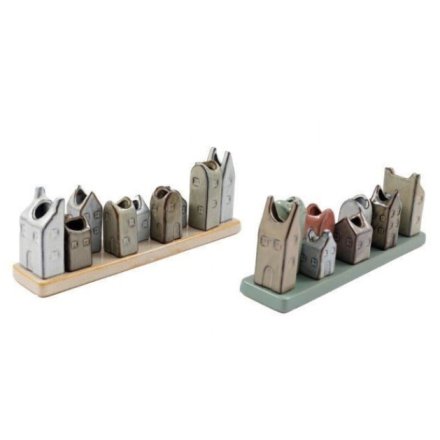 9pc House Design Mounted Bud Vases, 30cm 