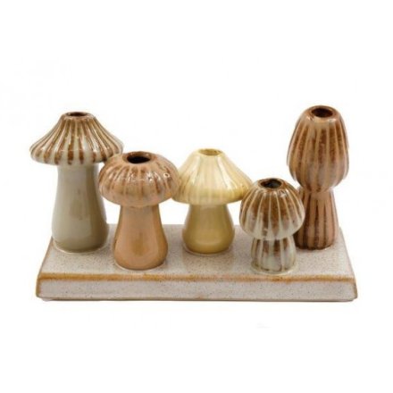 Ceramic Mushroom 5 Stem Vase, 19cm 