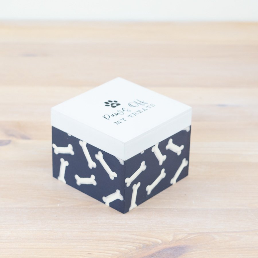 Keep Fido's treats in our chic Wooden Paws Off Box. Perfect for stylish pet owners.