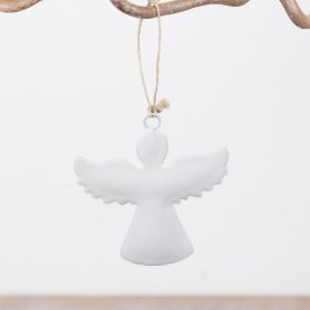 Glazed angel ornament with jute twine hanger for a charming, rustic touch.
