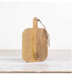 Wooden chopping board with the wording made with love 