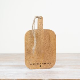 Handcrafted wooden boards with built-in hanging loop for effortless serving.