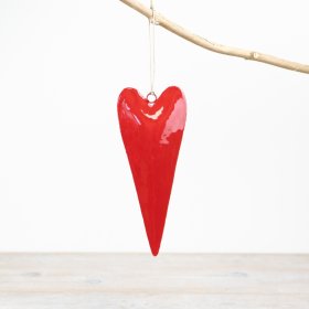 A classic red heart hanging decoration with a rich glossy finish. A timeless seasonal decoration for the home. 